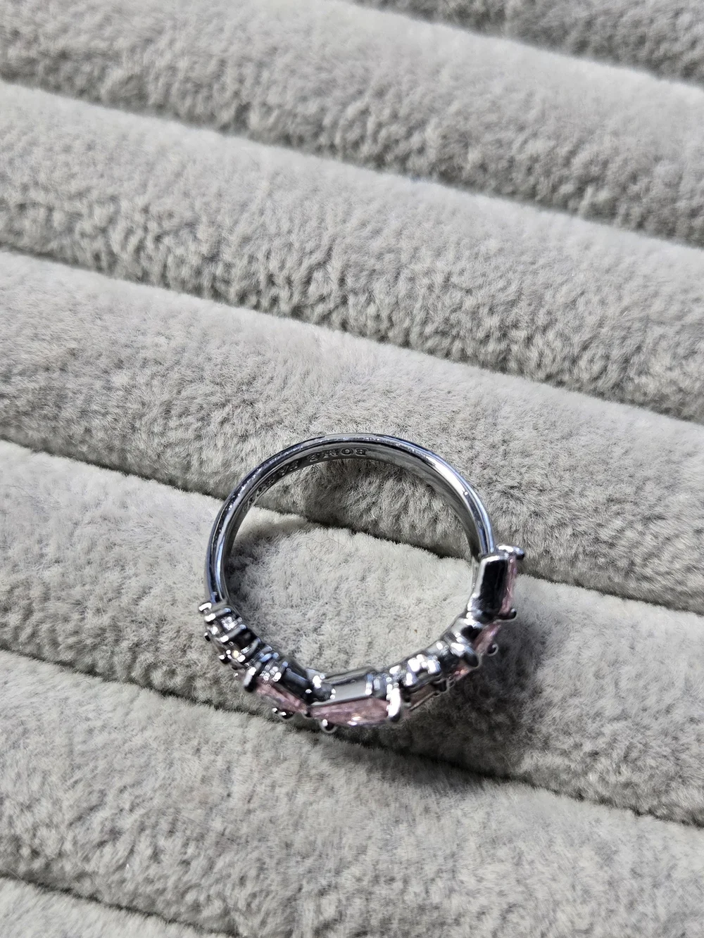 Size 8 Rose Quartz Rhodium Plated Eternity Bomb Party Ring